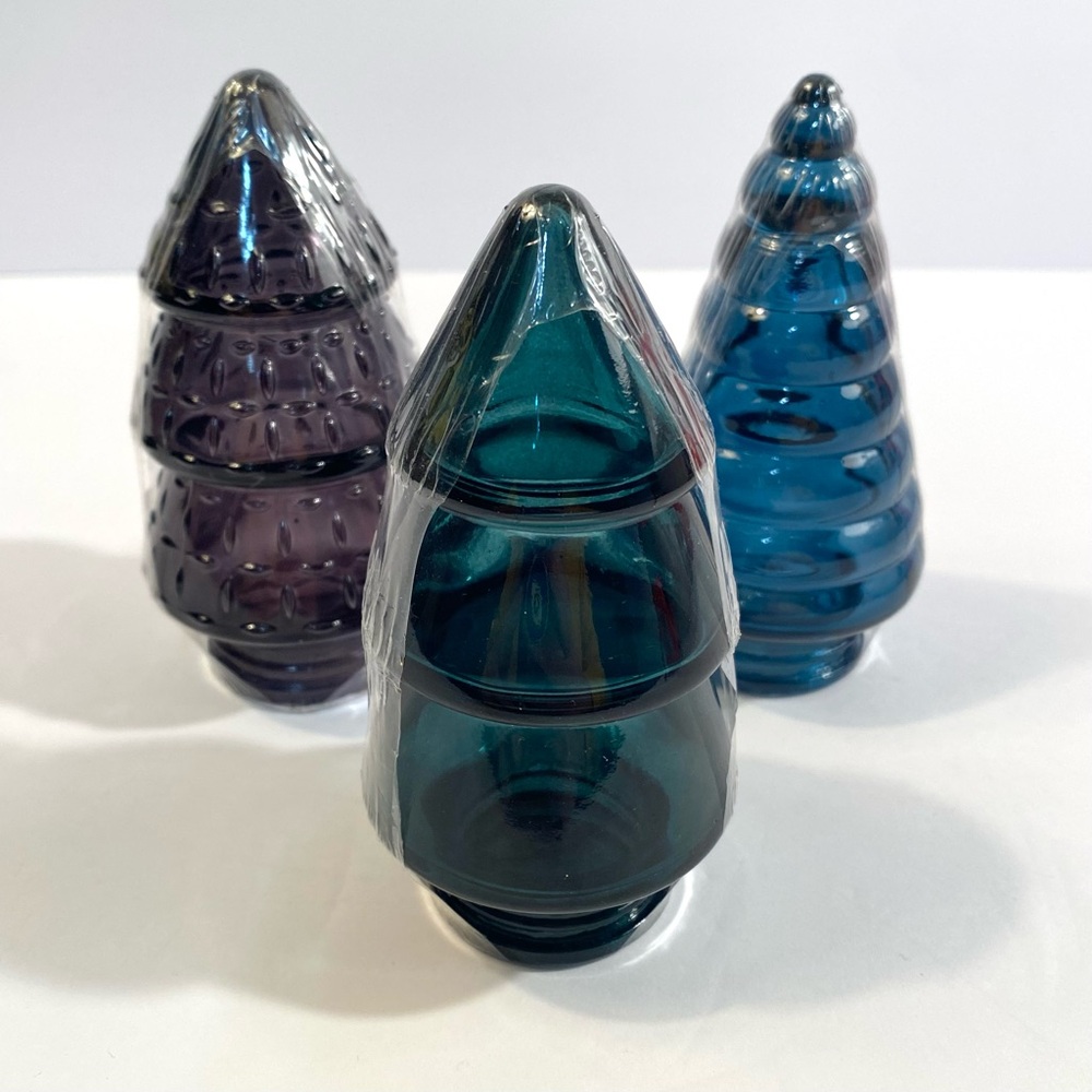 3 Target Bullseye 4” Mini Glass Christmas Trees Black Blue Green Holiday Decor